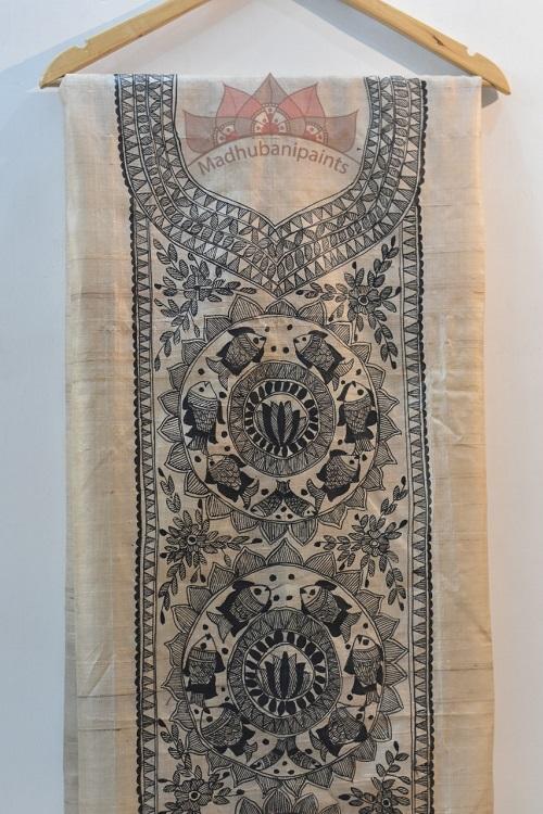 fish circle hand painted madhubani painting kurti online