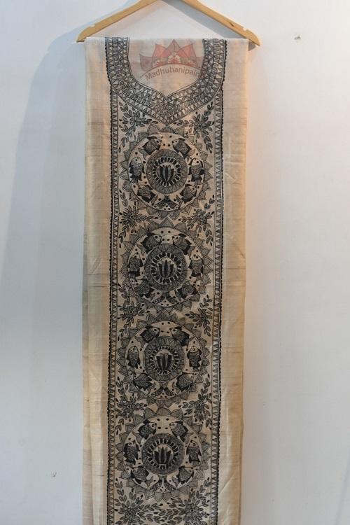 fish circle hand painted madhubani painting kurti online