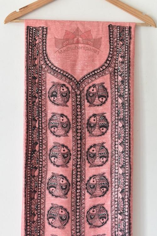 fish Saga red hand painted madhubani painting kurti online