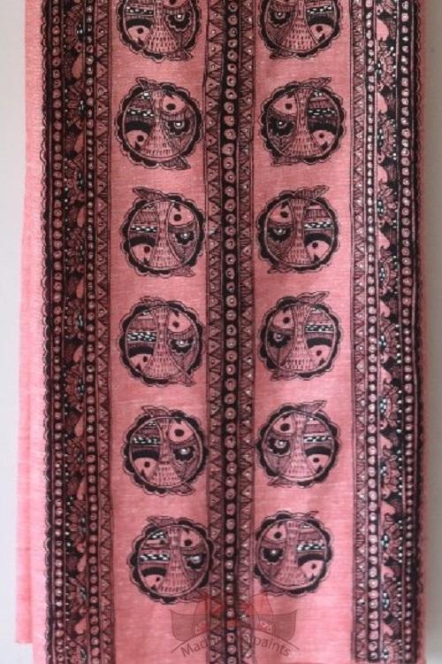 Fish Saga red madhubani painting kurta