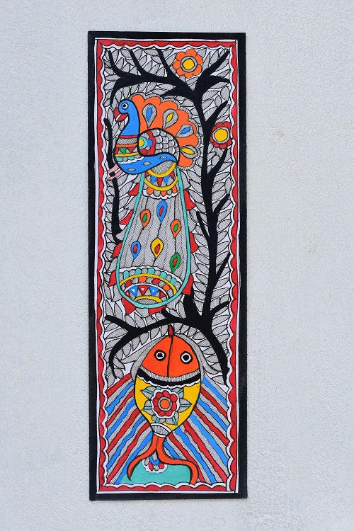 Madhubani Paints 'Peacock Fish' Madhubani Handpainted Handmade