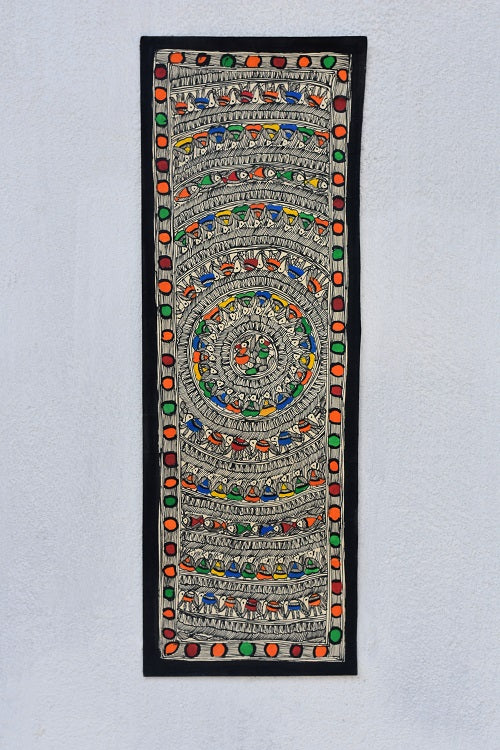 Madhubani Paints 'Detailed Godhna' Madhubani Handpainted Handmade Paper Wall hanging