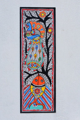Madhubani Paints 'Peacock Fish' Madhubani Handpainted Handmade Paper Wall Hanging