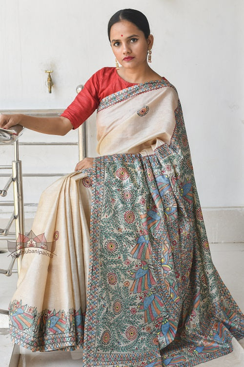 Matasya Lila Handpainted Madhubani Painting Saree Online