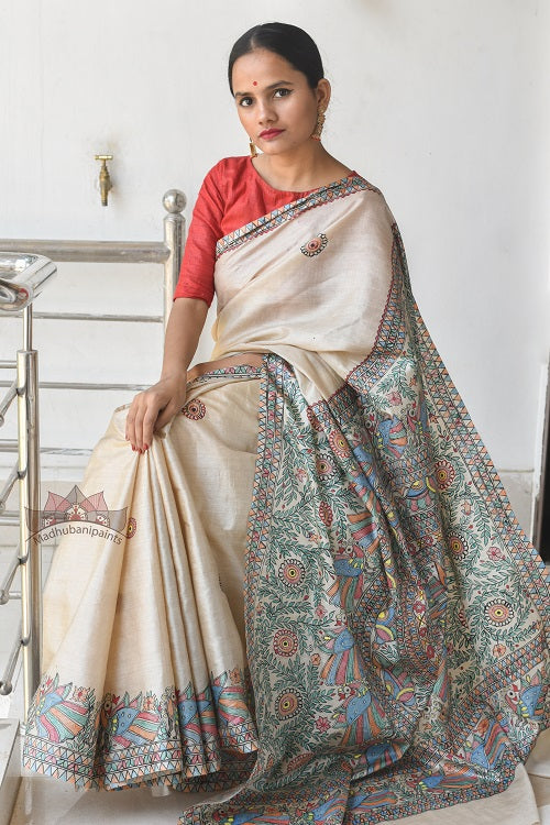 Matasya Lila Madhubani Painting Saree