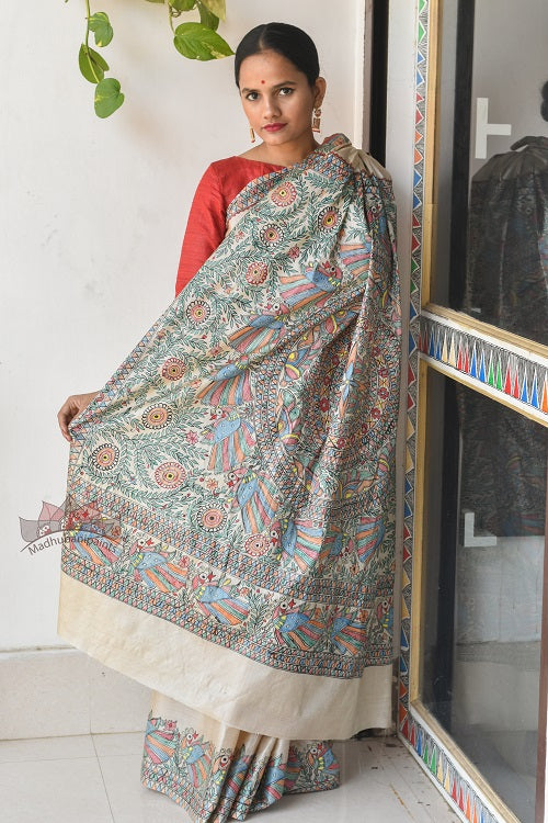 Matasya Lila Handpainted Madhubani Painting Saree Online