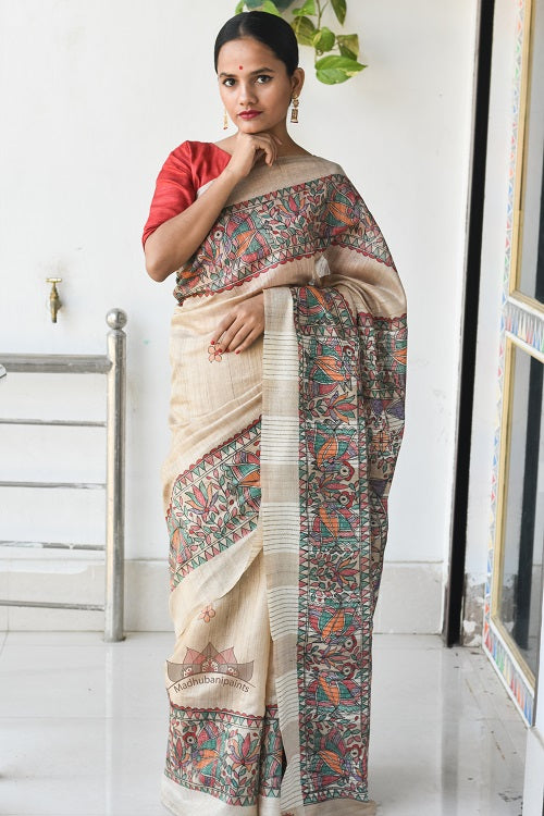 Mayuri Tussar Madhubani Saree