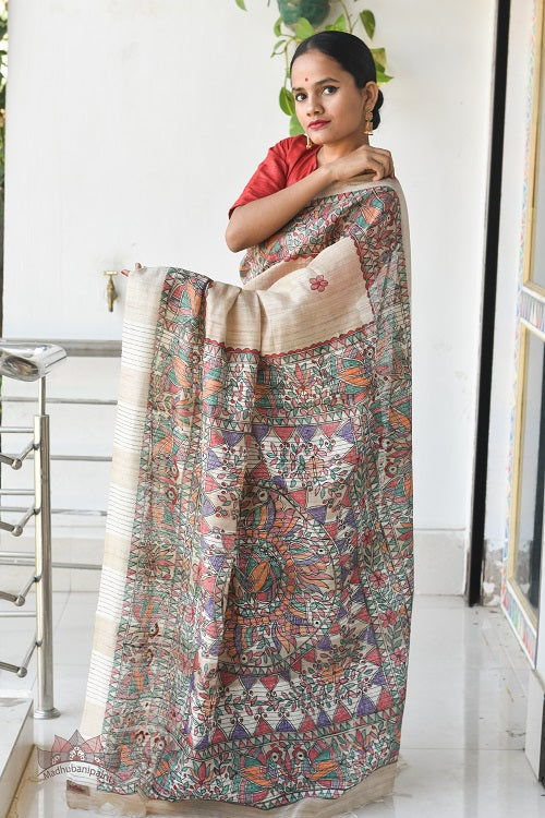 Mayuri Handpainted Madhubani Painting Saree Online