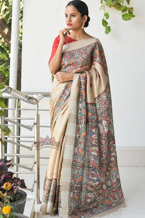 Mayuri Handpainted Madhubani Painting Saree Online