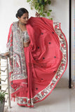 Navdurga Red Handpainted Madhubani Tussar Silk Saree