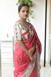 Navdurga Red Handpainted Madhubani Tussar Silk Saree