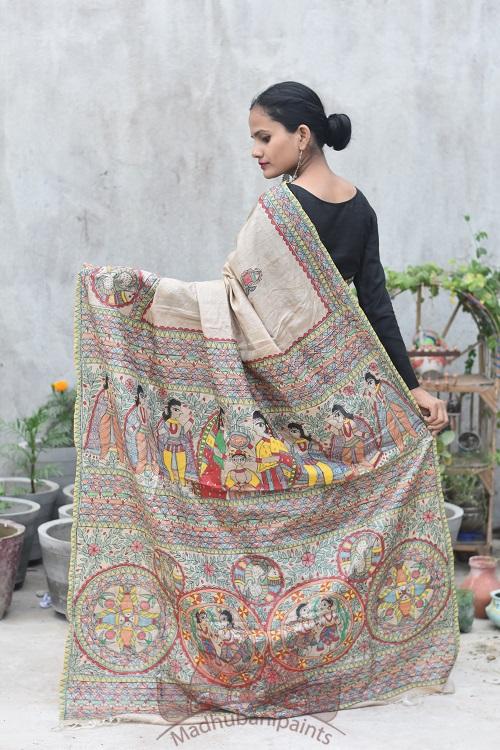 Puja Ceremony Handpainted Tussar Silk Saree