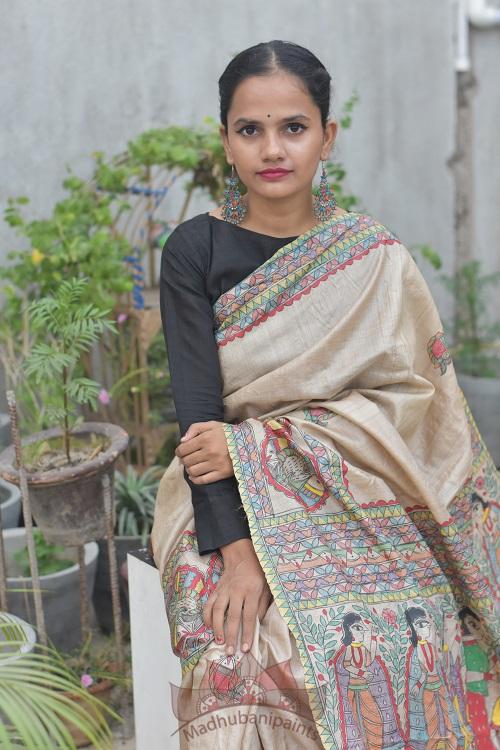 Puja Ceremony Handpainted Tussar Silk Saree