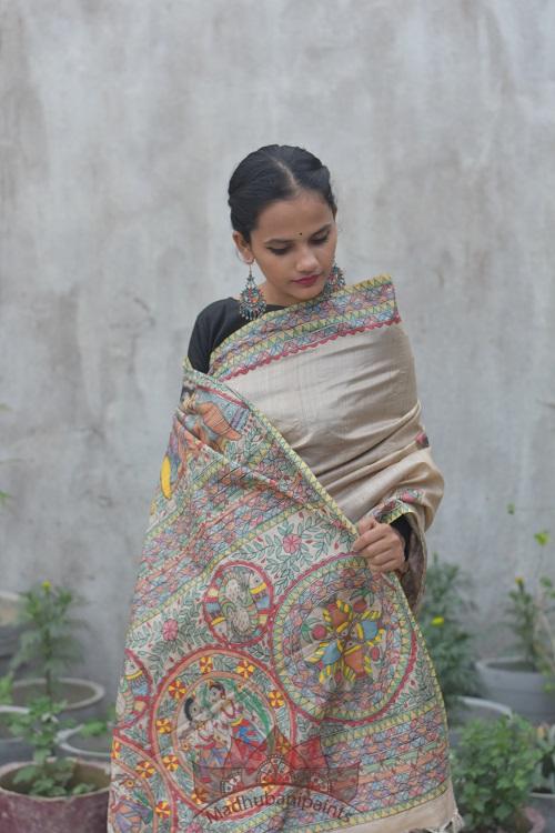 Puja Ceremony Handpainted Tussar Silk Saree