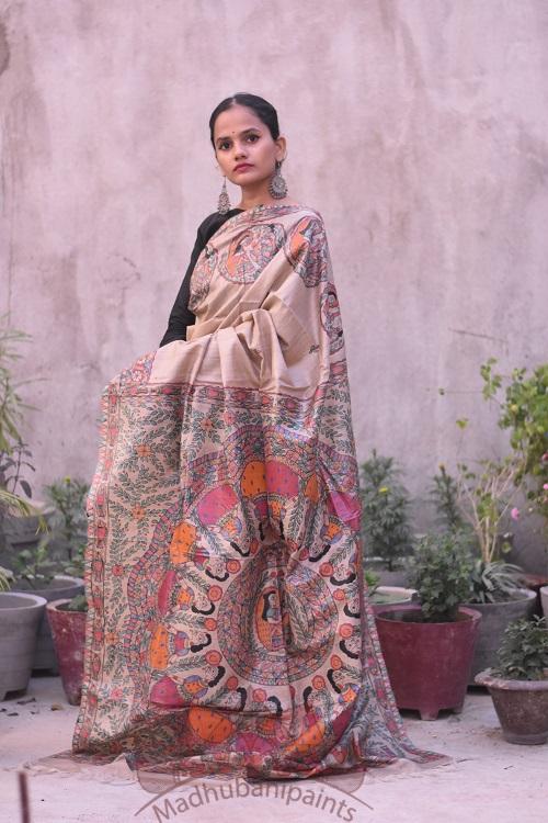 Okhai Gopi Katha Handpainted Madhubani Painting Saree Online
