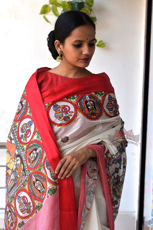 Madhubani Paints Shaadi Viddhi Madhubani Handpainted Saree Online
