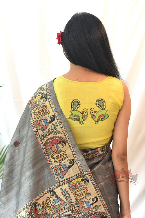 Madhubani Paints Ram Sita Varnmala Kohbar Madhubani Handpainted Saree