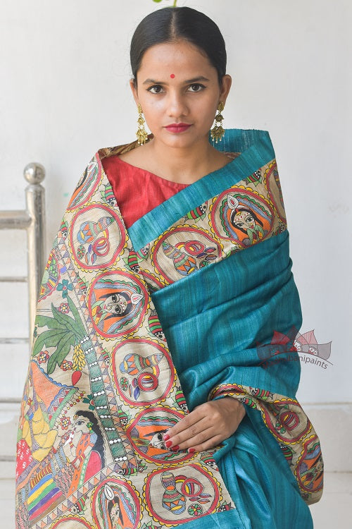 Bengali Wedding Tussar madhubani painting saree
