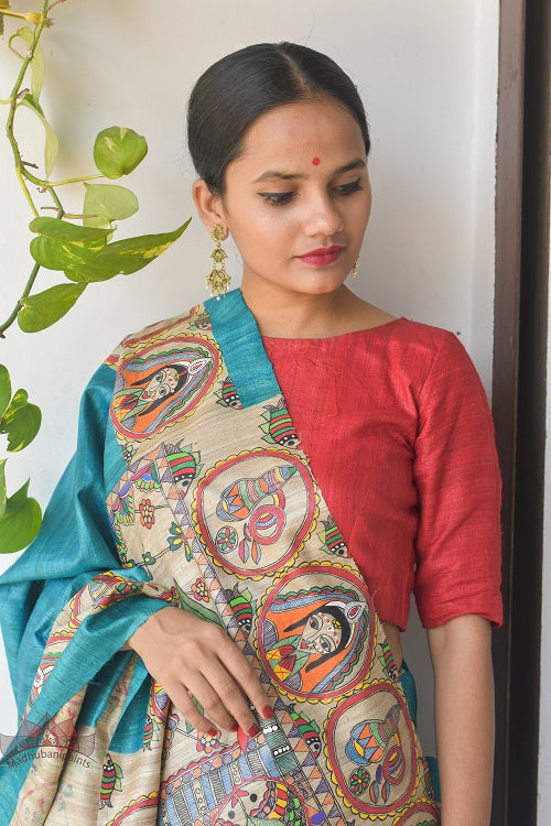 Bengali Wedding Tussar madhubani painting saree