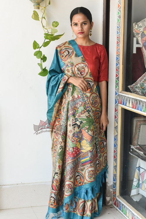 Bengali Wedding Tussar madhubani painting saree