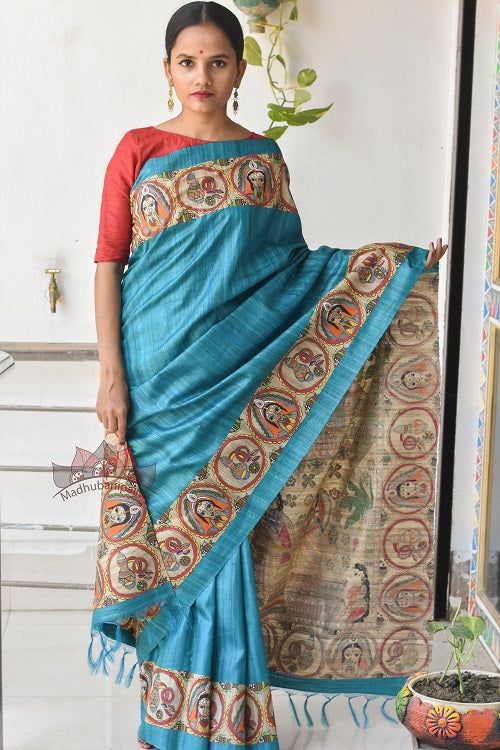 Bengali Wedding Tussar madhubani painting saree