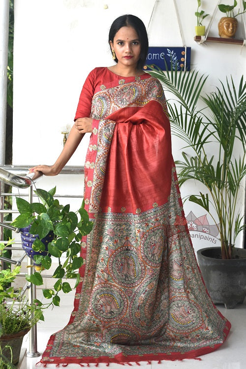 Madhubani Paints Mother Nature Madhubani Handpainted Saree Online