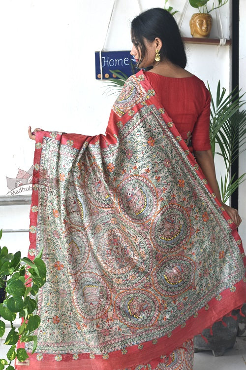Madhubani Paints Mother Nature Madhubani Handpainted Saree Online