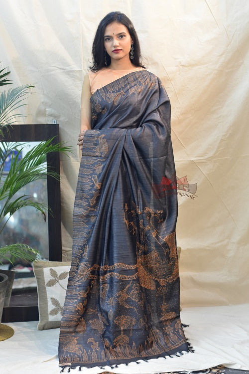 Madhubani Paints Matasya Avatar Madhubani Handpainted Saree