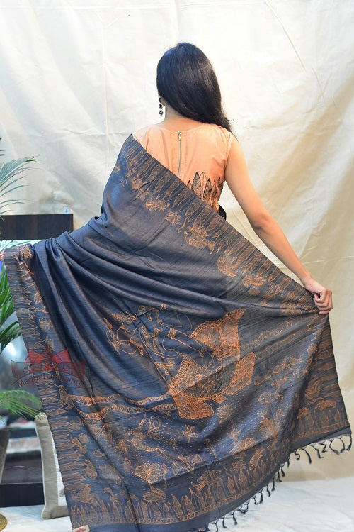 Madhubani Paints Matasya Avatar Madhubani Handpainted Saree