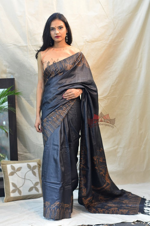 Madhubani Paints Matasya Avatar Madhubani Handpainted Saree Online