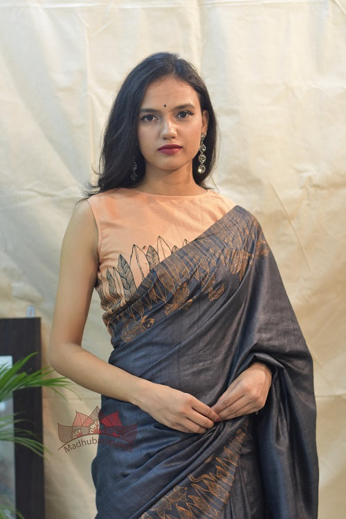 Madhubani Paints Matasya Avatar Madhubani Handpainted Saree Online