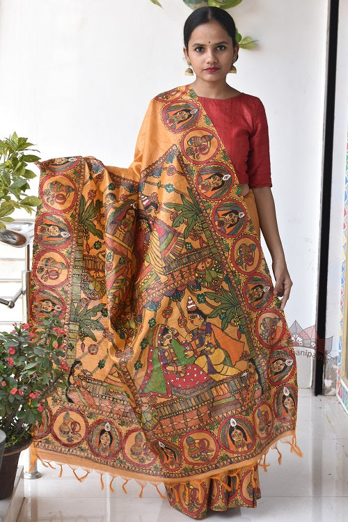 Bengali Vivah Hand Painted Tussar Silk Madhubani Paints Saree Online