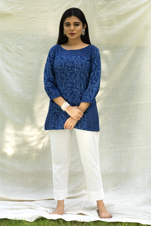 Moralfibre Natural Indigo Top - Creapers & Spots