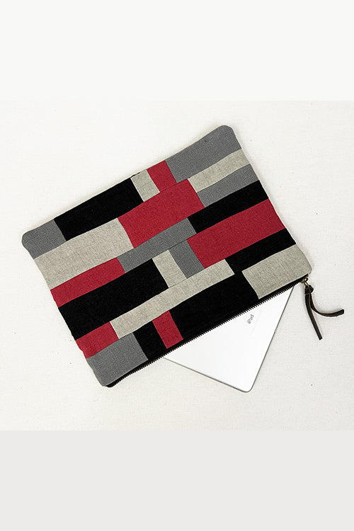 Nimmit Creations NM Repurpose Horizontal Grey Multi Patched Pouch