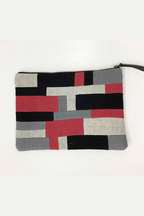 Nimmit Creations NM Repurpose Horizontal Grey Multi Patched Pouch