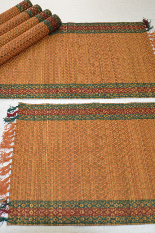 Dharini Madurkathi Tassels Placemats Mustard (Set Of 6)