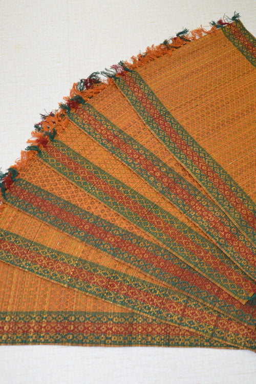 Dharini Madurkathi Tassels Placemats Mustard (Set Of 6)