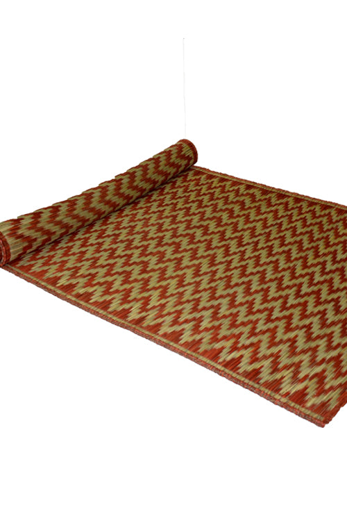 Dharini Madurkathi Chevron Pattern Floor Mat (3Ft x 6Ft) (Rust-Natural)