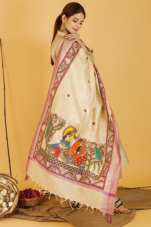 Krishna Radha Leela Pure Cotton Madhubani Dupatta Online