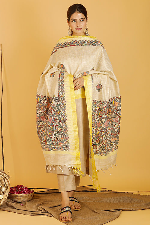 Mithila Kohbar Pure Cotton Madhubani Dupatta Online