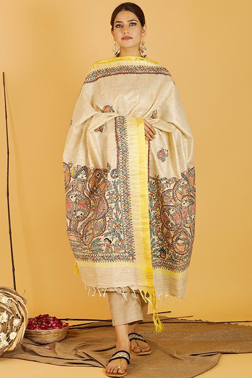 Mithila Kohbar Pure Cotton Madhubani Dupatta Online