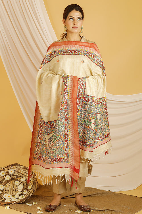 Mithila Border Pure Cotton Madhubani Dupatta Online