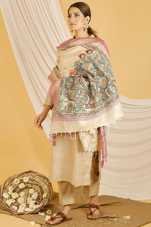 Madhubani Paints 'Kohbar' Madhubani Handpainted Pure Handloom Cotton Dupatta