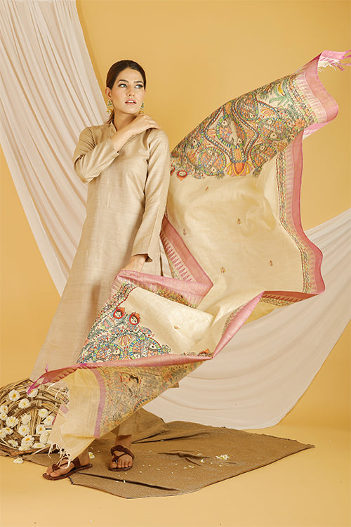Madhubani Paints 'Kohbar' Madhubani Handpainted Pure Handloom Cotton Dupatta