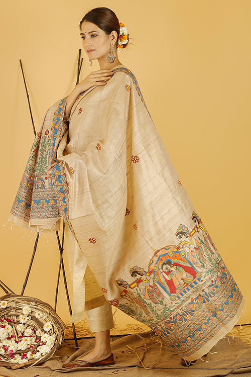 Mithila Doli Tussar Silk Madhubani Dupatta Online