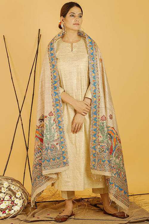 Mithila Doli Tussar Silk Madhubani Dupatta Online