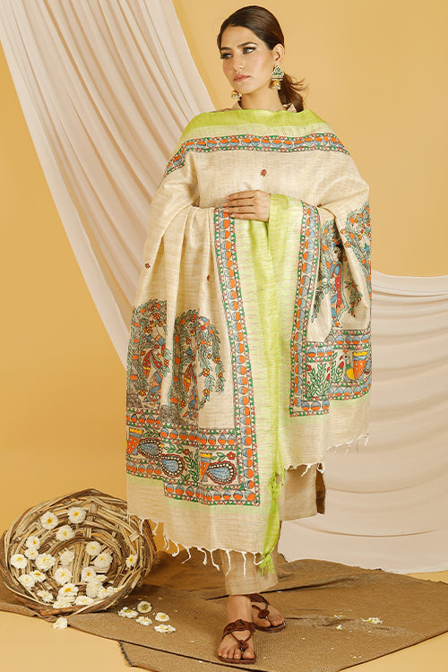 Lady In Garden Pure Cotton Madhubani Dupatta Online