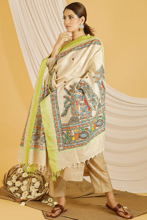Lady In Garden Pure Cotton Madhubani Dupatta Online