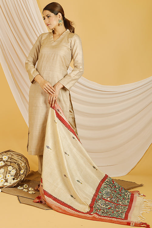 Madhubani Paints 'Mayuri' Madhubani Handpainted Pure Handloom Cotton Dupatta