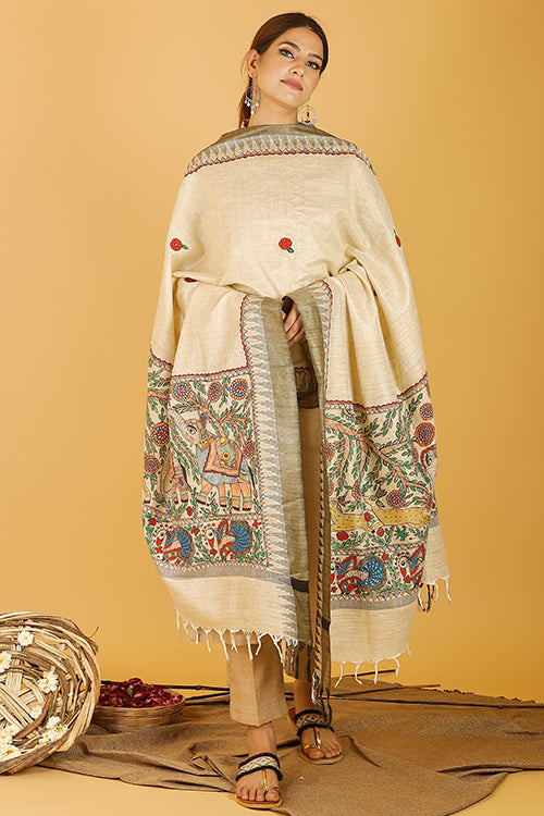 Ele Vrindavan Tussar Silk Madhubani Dupatta Online